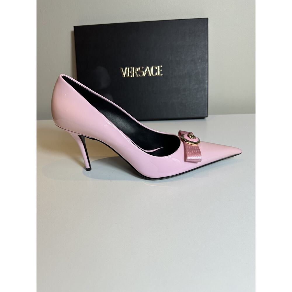 Authentic Versace Pink Patent Leather Pointed Toe Heels Medusa Size 38.5 - Picture 6 of 12